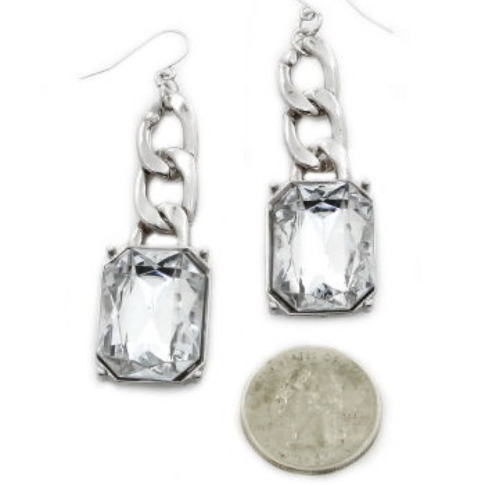 Silver Clear Stone Chain Earrings